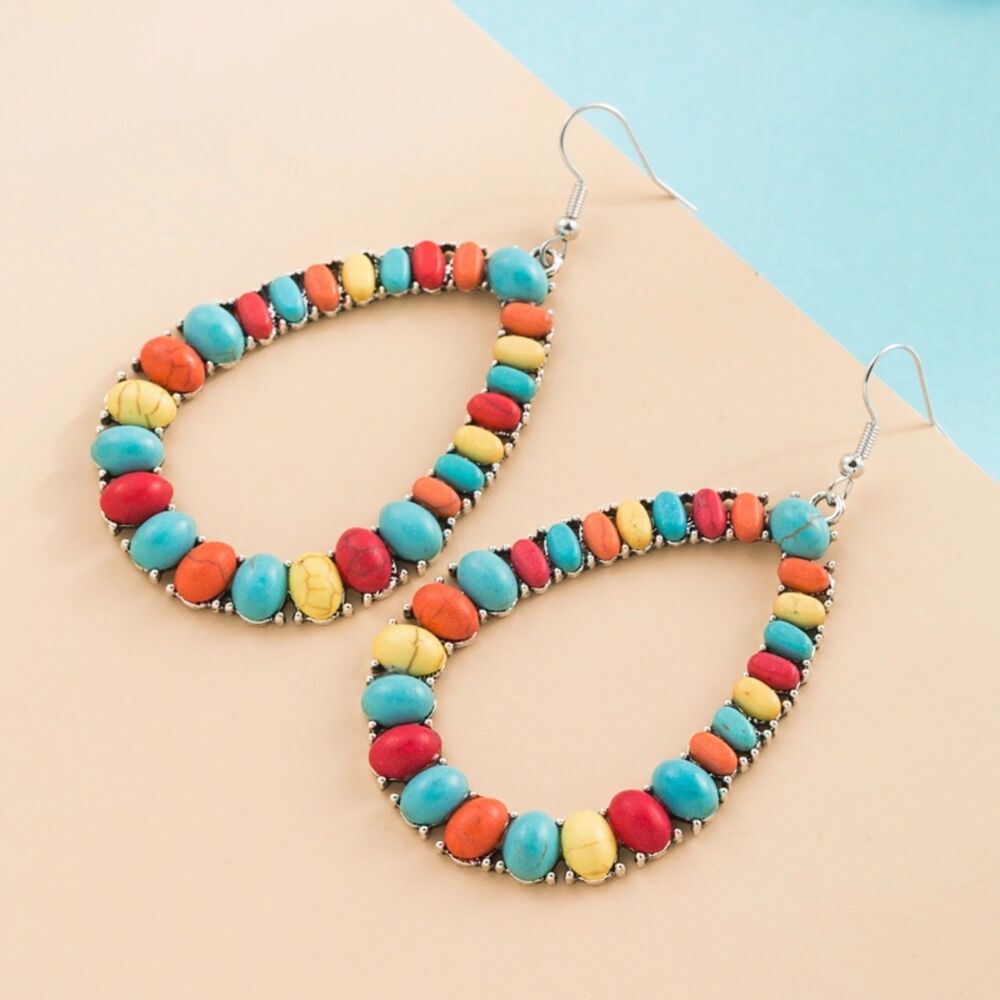 Festival Bohemian Turquoise Rainbow‎ Drop Earrings